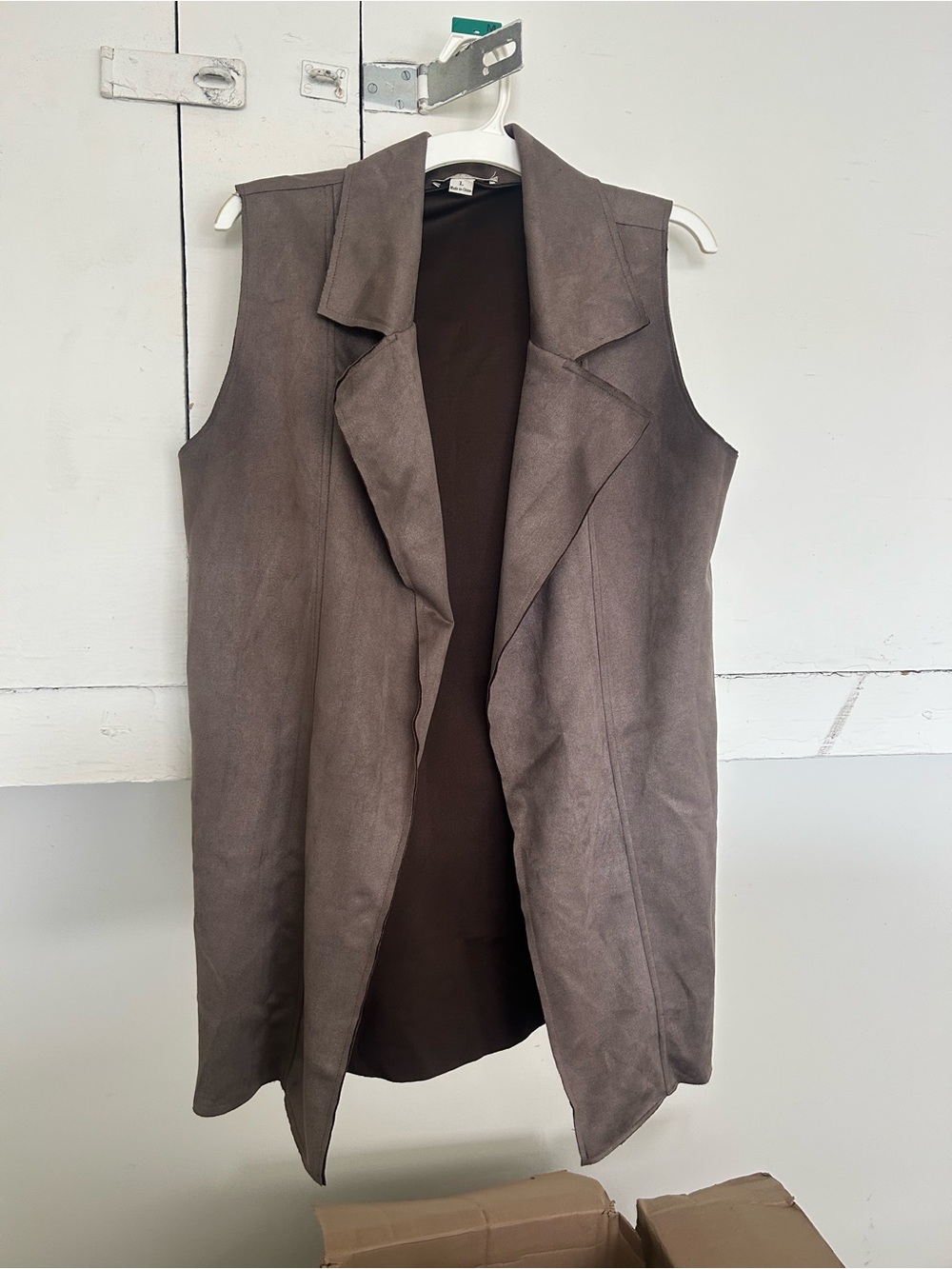 Women's Sleeveless Draped Open Front Vest Jacket - Taupe